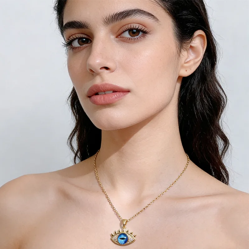 Evil Eye Hamsa Hand Necklace For Women, Protection Amulet Pendant With Titanium Steel view 2