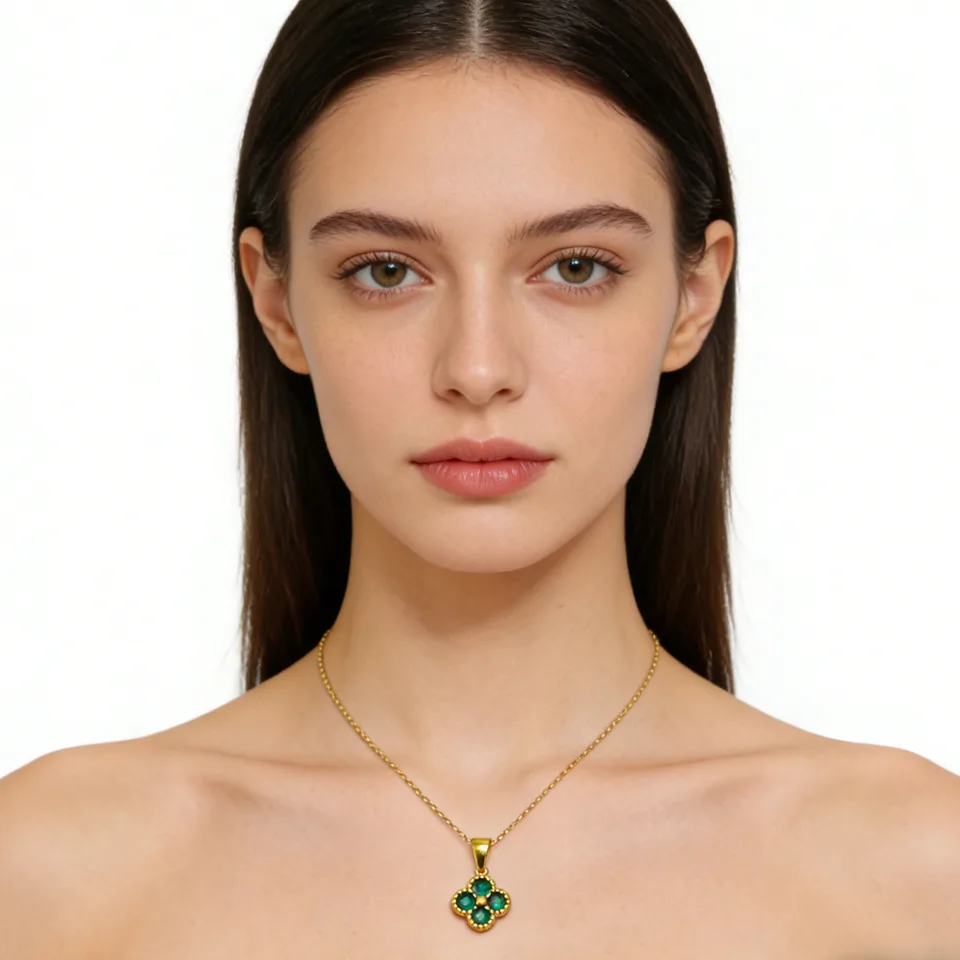 Green 4 Leaf Clover 24K Gold Necklace For Women, Lucky Pendant Chain Necklace Jewelry view 2