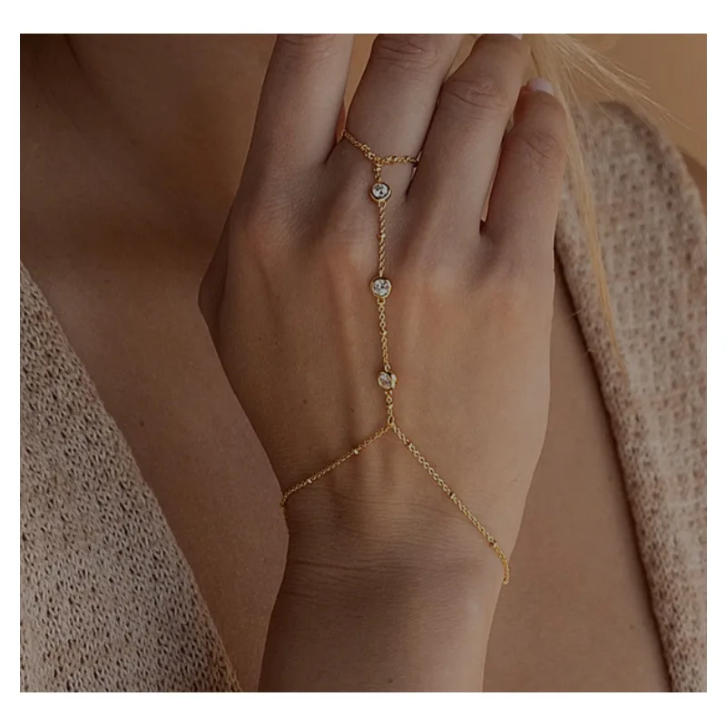 Hand Chain Bracelet For Women, Ring Bracelet, Gold Finger Hand Chain Trendy Dainty Bead Boho Jewelry view 2