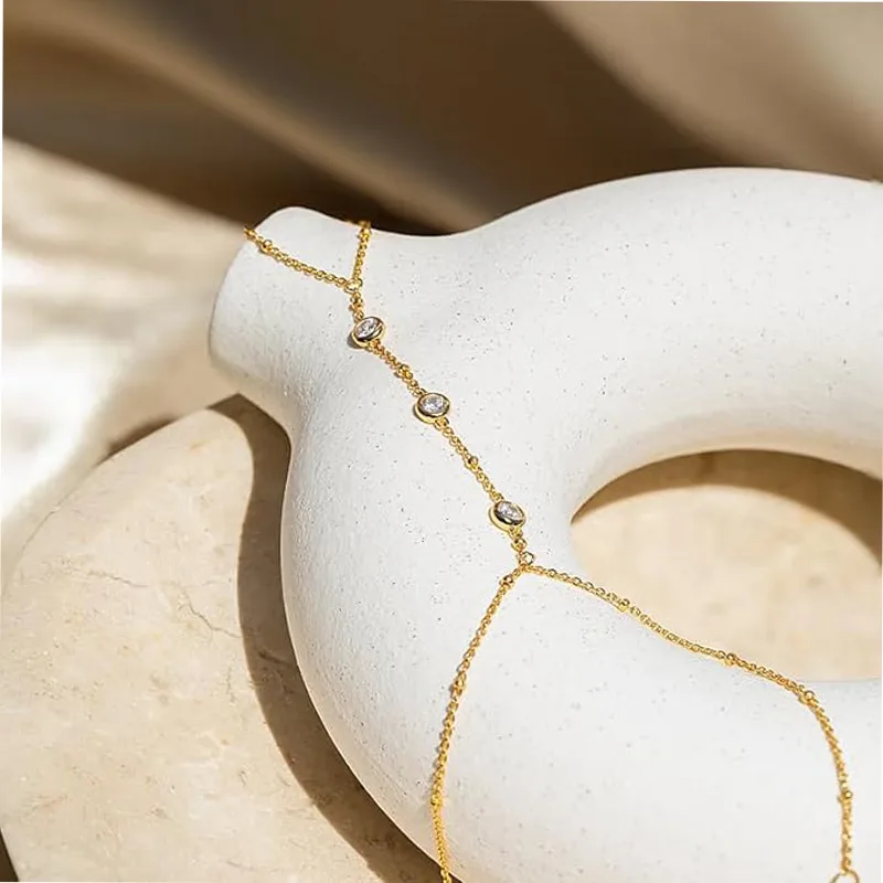Hand Chain Bracelet For Women, Ring Bracelet, Gold Finger Hand Chain Trendy Dainty Bead Boho Jewelry view 3