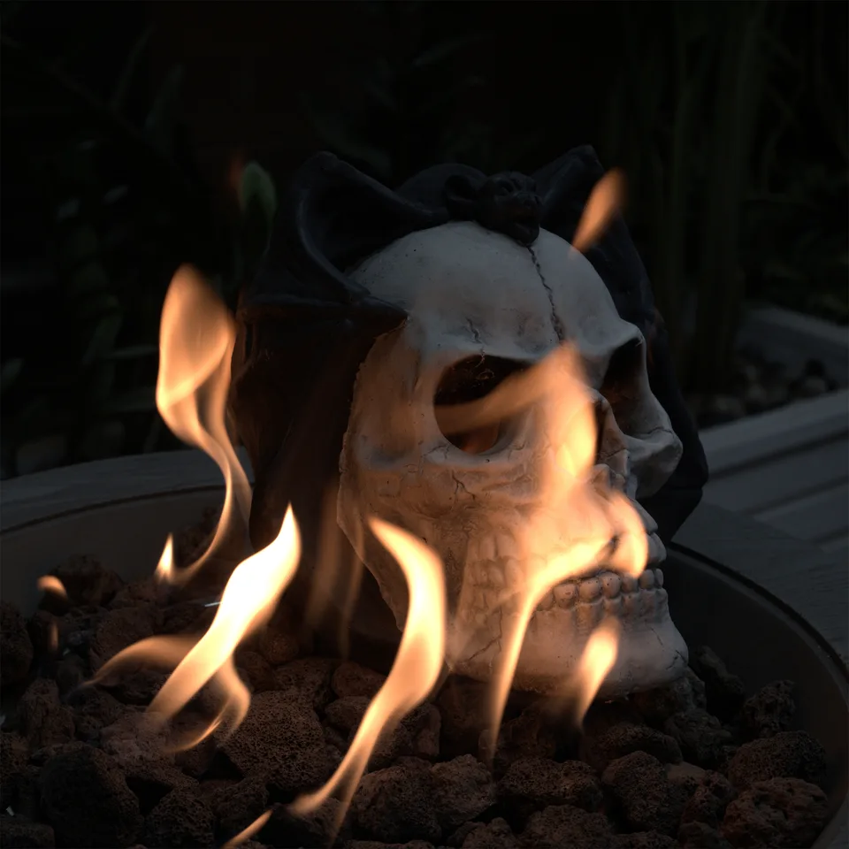 Demon Skull Gas Log For Fire Pit & Fireplace, Ventless, Halloween Decor view 2