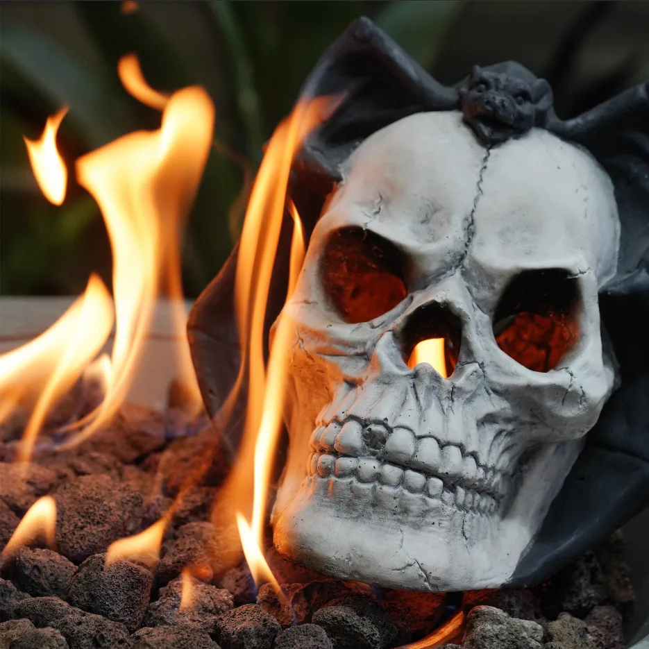 Demon Skull Gas Log For Fire Pit & Fireplace, Ventless, Halloween Decor view 4