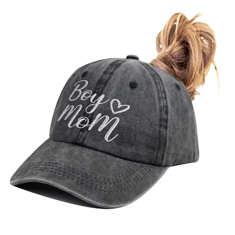 Boy Mom Ponytail Hat For Women, Mothers Day Birthday Mama Gifts, Adjustable Embroidered Cotton Ponytail Baseball Cap view 4