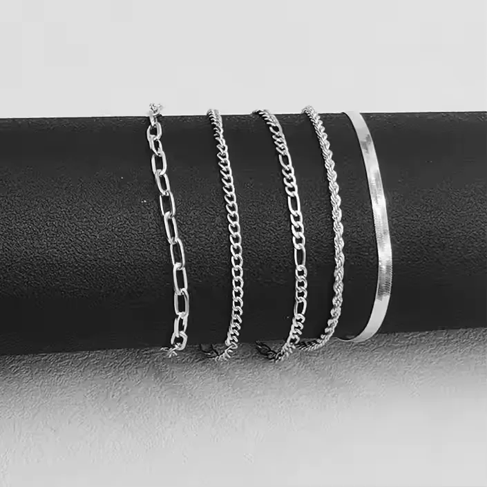 5pcs Silver Bracelets For Women, 14K Silver Plated Dainty Bracelets Set For Women Trendy Adjustable Stackable Bracelets view 4