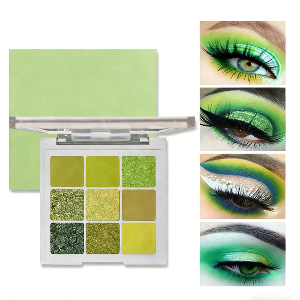 9 Colors Green Eyeshadow Palette, Neutral Matte Shimmer Glitter Eyeshadow Palette For Eye Makeup For Green Eyes view 3
