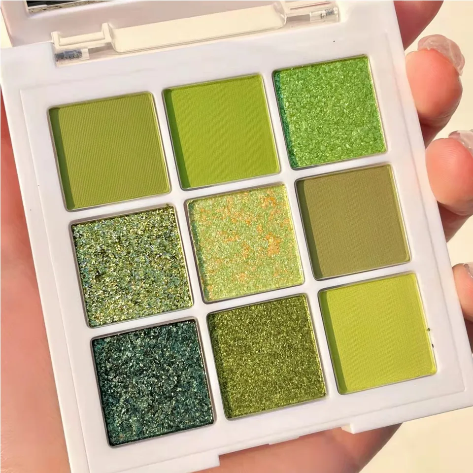 9 Colors Green Eyeshadow Palette, Neutral Matte Shimmer Glitter Eyeshadow Palette For Eye Makeup For Green Eyes view 2