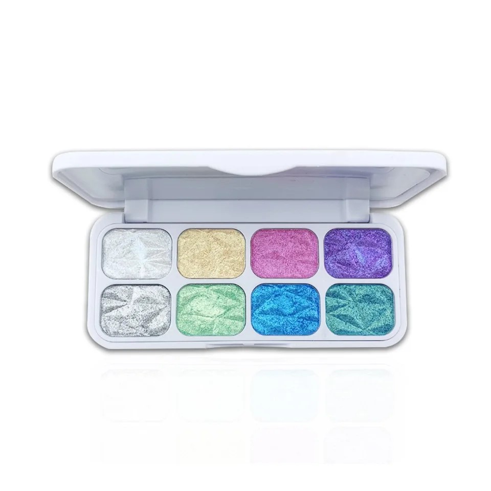 8 Colors Macaron Chameleon Eye Shadow Plate,Shimmer, Glitter, Iridescent Multichrome Holographic Eyeshadow For Face & Cheek, Purple Rainbow Highlight Makeup view 3