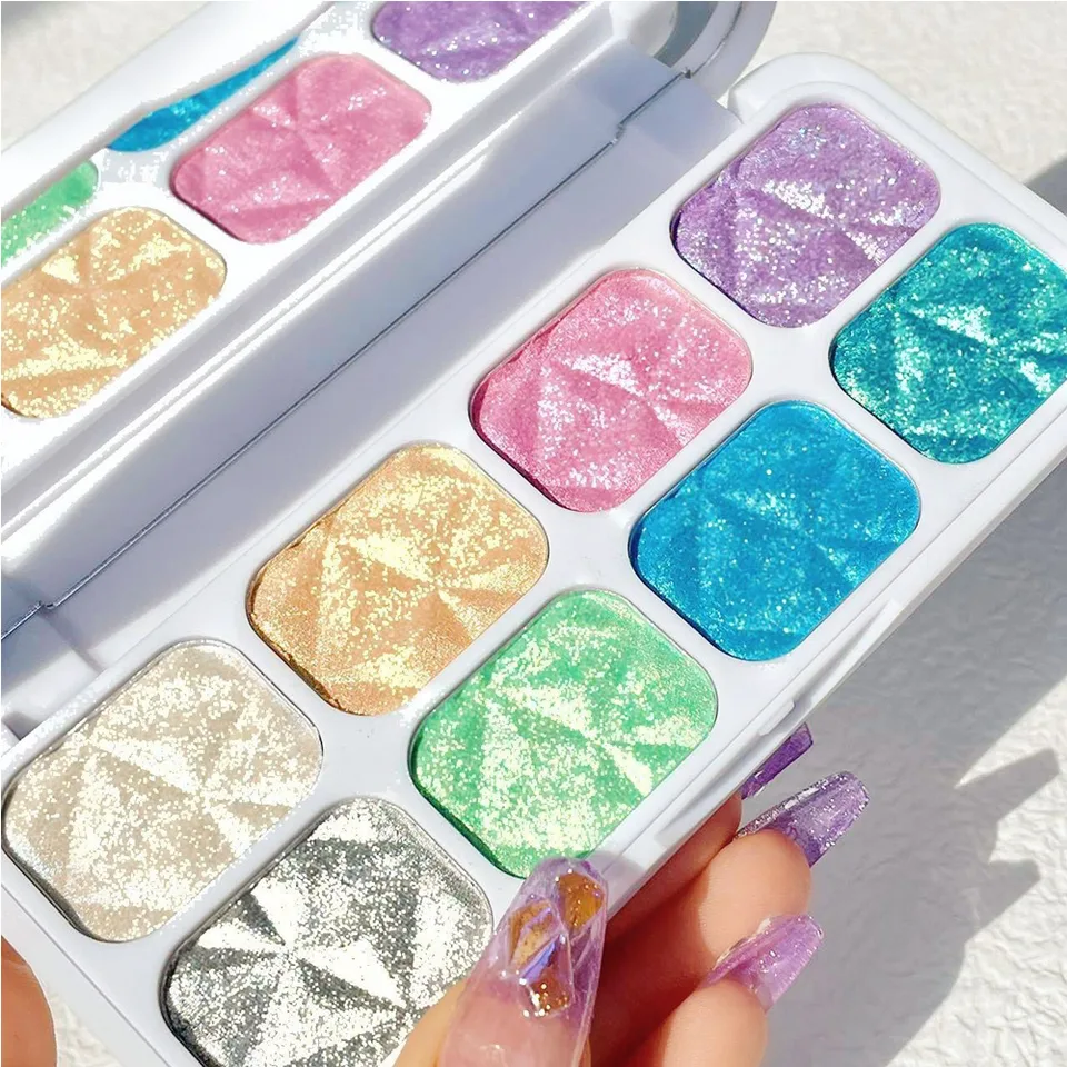 8 Colors Macaron Chameleon Eye Shadow Plate,Shimmer, Glitter, Iridescent Multichrome Holographic Eyeshadow For Face & Cheek, Purple Rainbow Highlight Makeup view 2