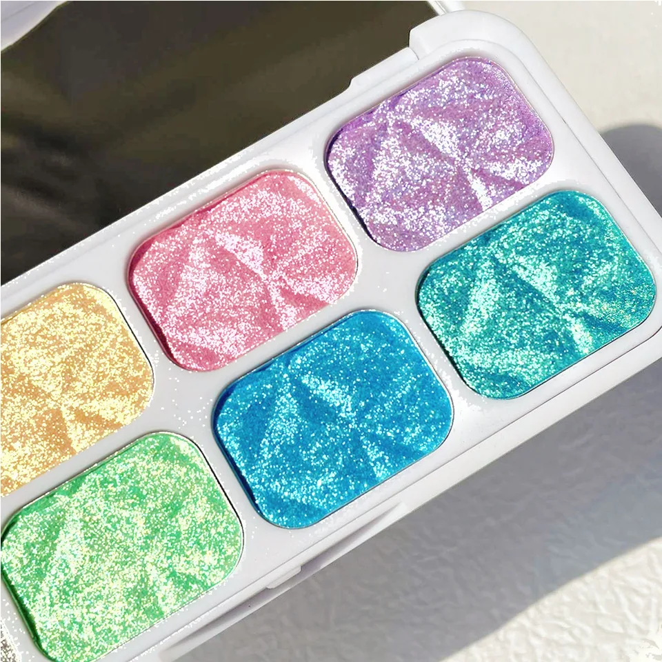 8 Colors Macaron Chameleon Eye Shadow Plate,Shimmer, Glitter, Iridescent Multichrome Holographic Eyeshadow For Face & Cheek, Purple Rainbow Highlight Makeup view 4
