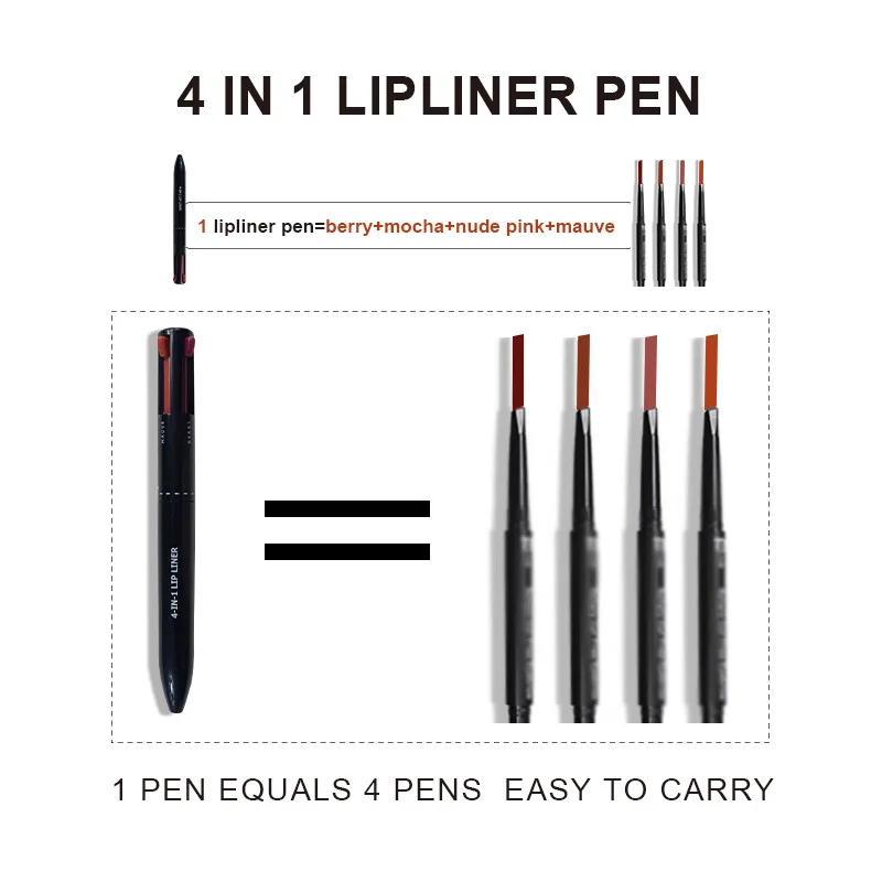 4 In 1 Makeup Pen Multifunctional Makeup Pen With Eyeliner, Lip Liner, Eyebrow Pencil, And Highlighter Portable Travel Easy-To-Apply Makeup Pencil view 4