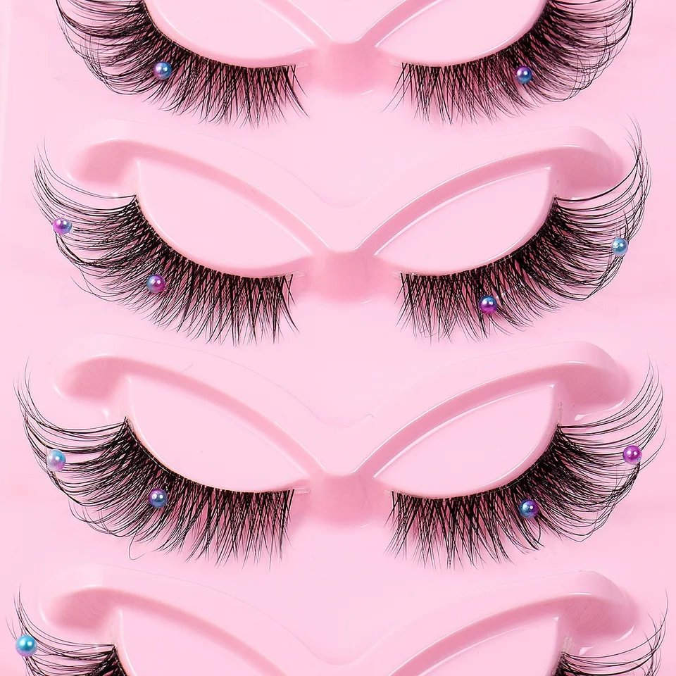5 Pairs False Lashes Eyelashes Extension Cluster, Clear Band Corner Foxy Winged Cat Eye 3D Strip Lashes,  Dramatic Cosmetic Makeup view 3