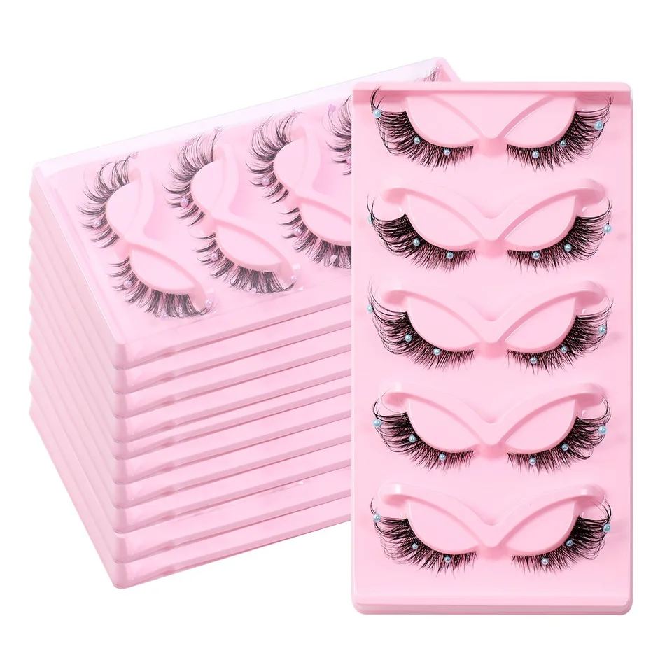 5 Pairs False Lashes Eyelashes Extension Cluster, Clear Band Corner Foxy Winged Cat Eye 3D Strip Lashes,  Dramatic Cosmetic Makeup view 2