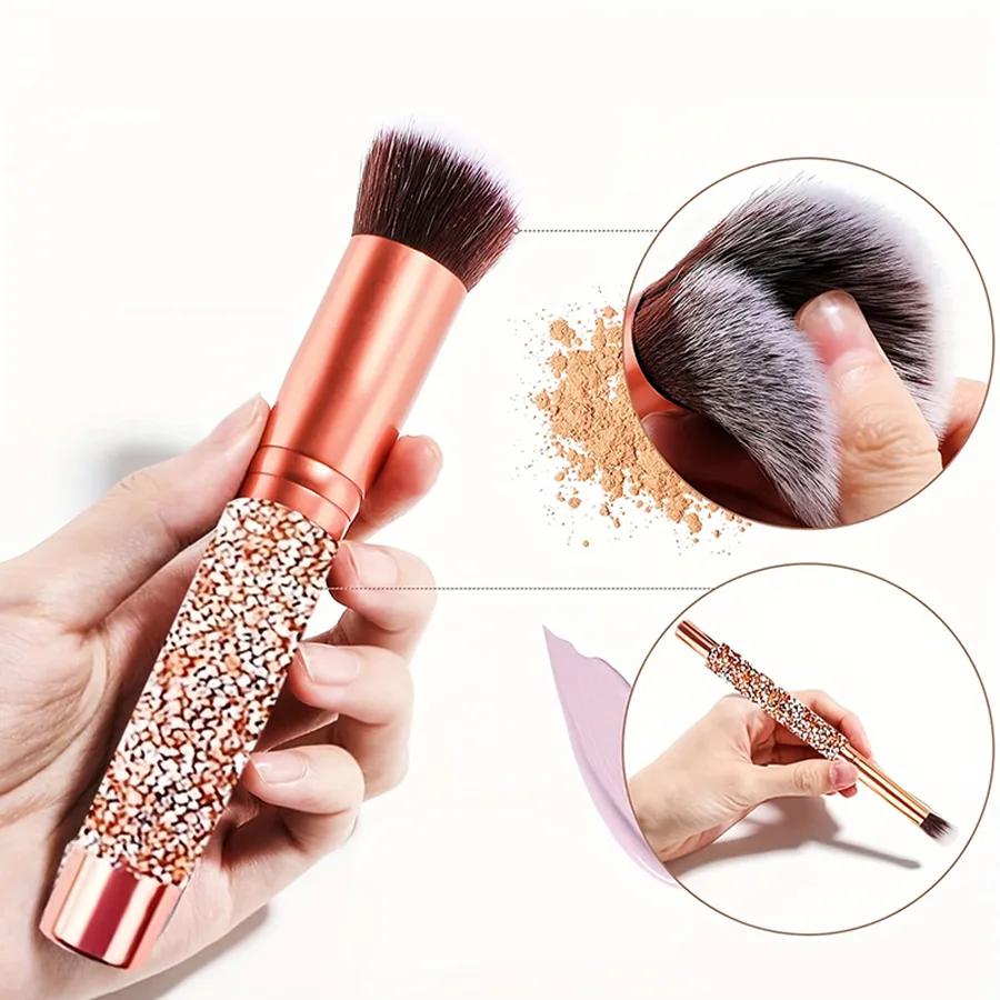 10Pcs Luxury Makeup Brush Set Diamond Rivet Handle Design Crystal Makeup Brush, For Face And Eye Makeup Brush Professional Foundation Concealer Eye Shadow Makeup Tool view 2