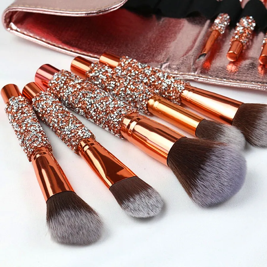 10Pcs Luxury Makeup Brush Set Diamond Rivet Handle Design Crystal Makeup Brush, For Face And Eye Makeup Brush Professional Foundation Concealer Eye Shadow Makeup Tool view 4