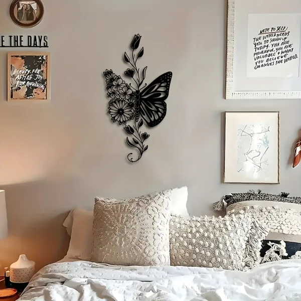 CIFbuy Aluminum Butterfly Floral Silhouette Wall Art Natural Farmhouse Home Decor Gift TikTok, Temu Pick-up Service view 3