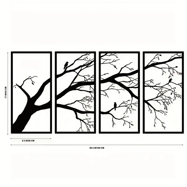 CIFbuy Modern Aluminum Dead Branch And Flying Bird Four-Piece Wall Art Minimalist Nature Theme Home Decor Holiday Gift(Tik Tok, Temu Pick-up view 2