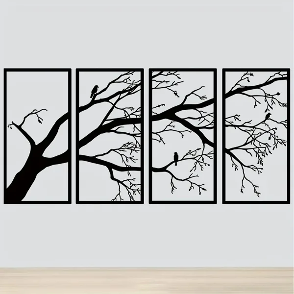 CIFbuy Modern Aluminum Dead Branch And Flying Bird Four-Piece Wall Art Minimalist Nature Theme Home Decor Holiday Gift(Tik Tok, Temu Pick-up view 3