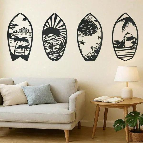 CIFbuy 4 Piece Metal Surfboard Wall Art Coastal Beach House Decor Modern Sculpture For Living Room Bedroom Kitchen Gift(Tik Tok, Temu view 3