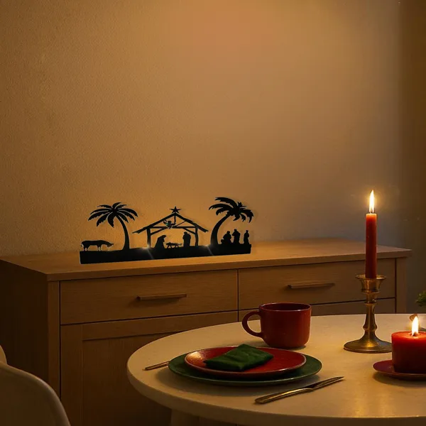 CIFbuy Vintage Rustic Iron Nativity Candleholder Set Christmas Table Centerpiece(Tik Tok, Temu Pick-up Service) view 2