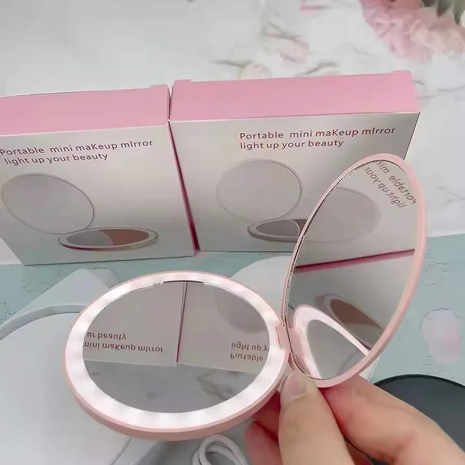 Travel Makeup Mirror With LED Light,  Magnifying Mirror With Light Perfect Wife Birthday Gift Ideas, 3.5 Inches 2 Side Compact Mirror Portable For Handbag, Purse, Pocket view 2