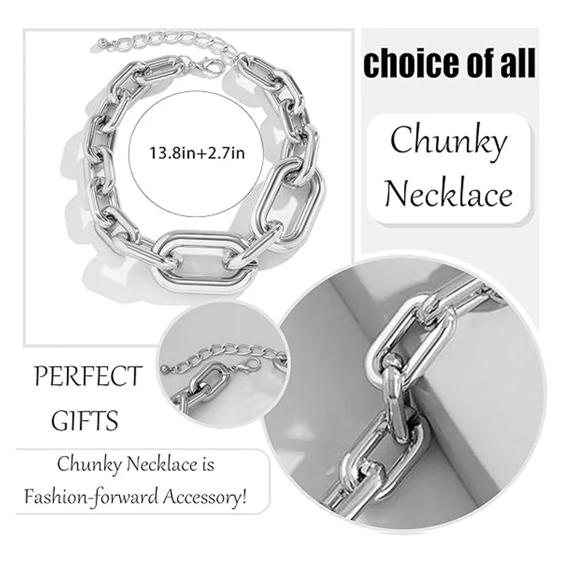 Necklaces For Women, Silver Chain Necklace Chunky,Necklace Link Chain Choker Vintage Heavy Metal Thick Chain view 4
