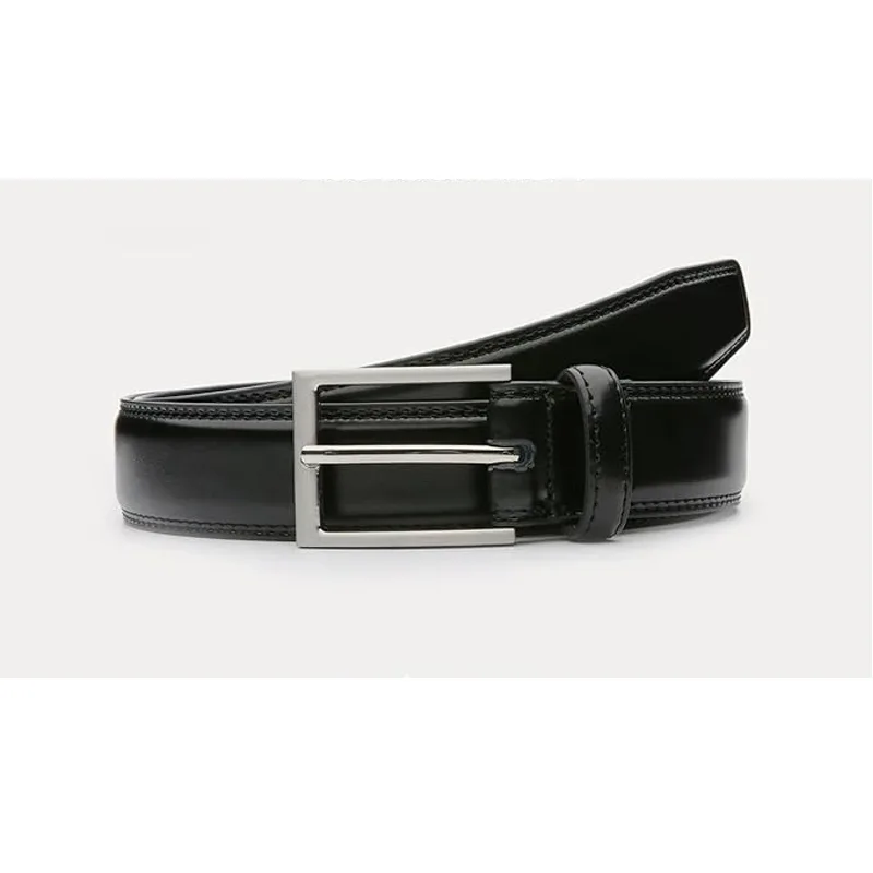 Black 100cm Womens Genuine Leather Dress Belt Classic Casual Belt With Single Prong Buckle For Jeans Pants Work And Business view 3