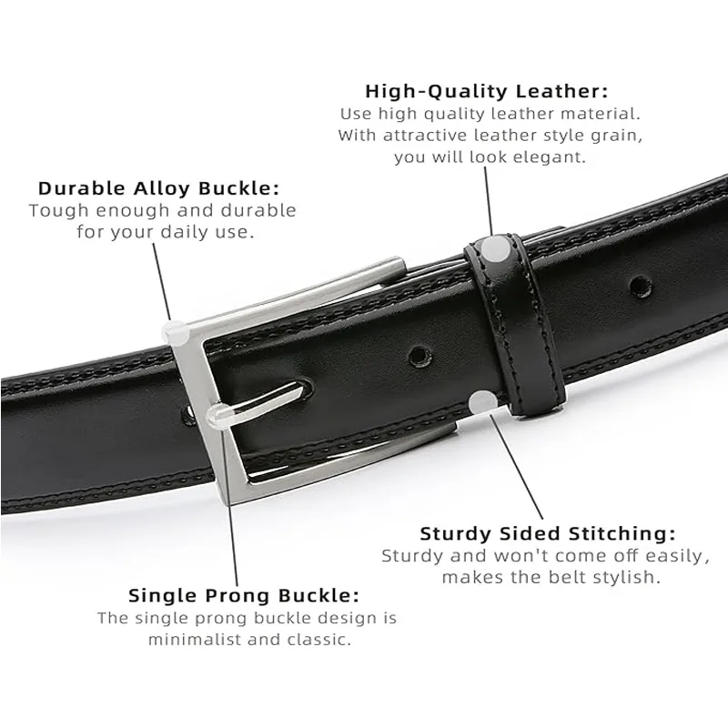 Black 100cm Womens Genuine Leather Dress Belt Classic Casual Belt With Single Prong Buckle For Jeans Pants Work And Business view 4