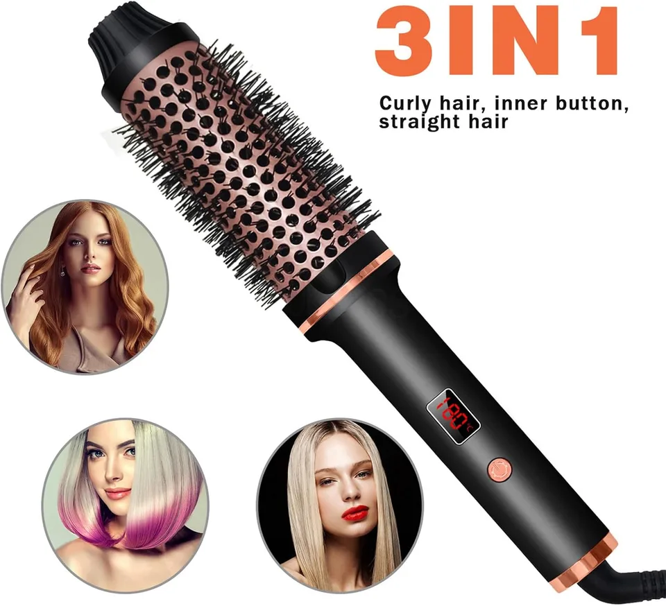 Thermal Brush 1.5 Inch Curling Iron Volumizing Brush Heated Round Brush Ceramic Tourmaline Ionic Curling Comb Dual Voltage Travel Curling Iron With, LCD Display, 10 Temperature Settings view 3