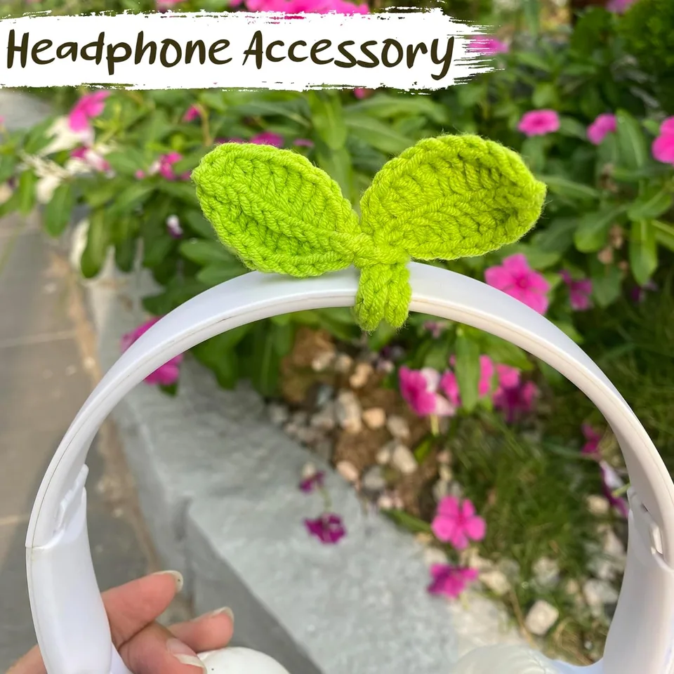 Cute Knitted Crochet Leaf Sprout,Lucky Handmade Multi-Functional Crochet Accessories, Ideal Bookmark For Bookworms, Funny Unique Headphone Cable Tie Gifts Accessory And Cable Tie view 3