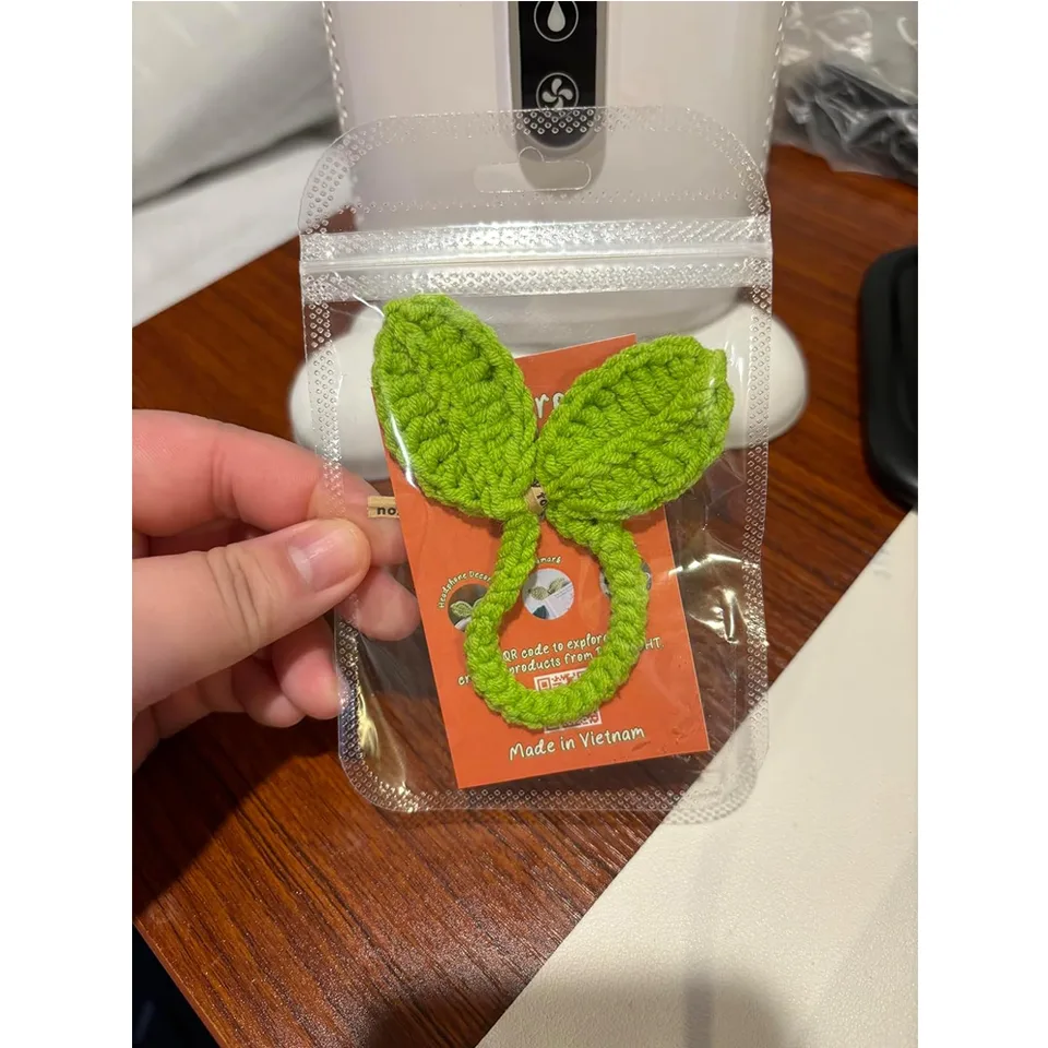 Cute Knitted Crochet Leaf Sprout,Lucky Handmade Multi-Functional Crochet Accessories, Ideal Bookmark For Bookworms, Funny Unique Headphone Cable Tie Gifts Accessory And Cable Tie view 4
