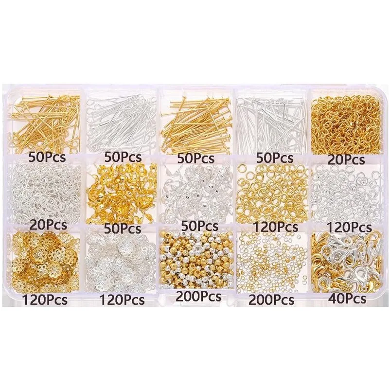 15 Grid Gold And Silver Set Lobster Buckle Nine Character Needle Single Circle Flower Tray Extended Chain DIY Homemade view 2