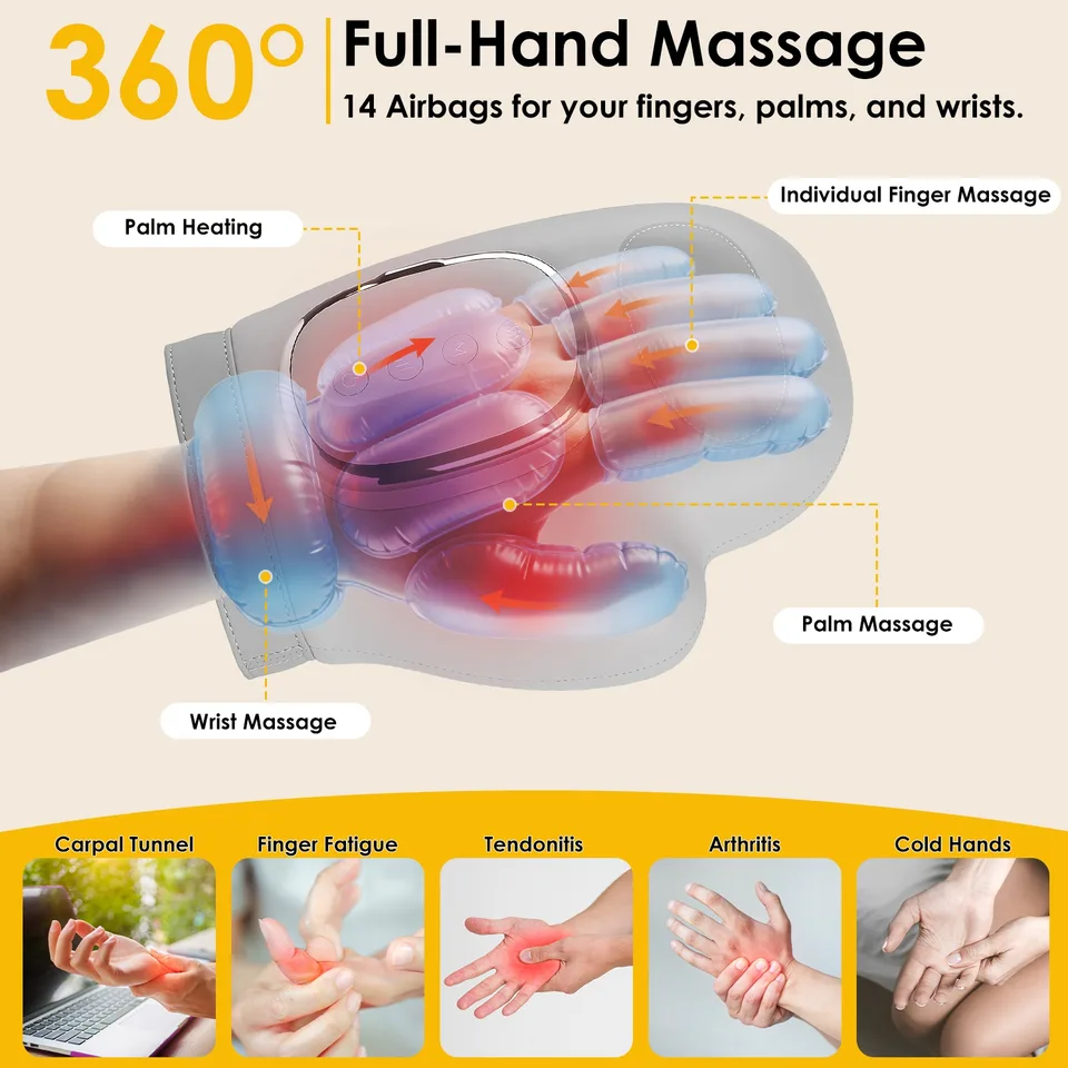 1Pc Hand Massager With Heat Compression Cordless Hand Massager For Arthritis Carpal Tunnel With 3 Modes 3 Heat Levels 5 Intensity Levels Disposable Gloves Finger Massager Carry Bag view 3