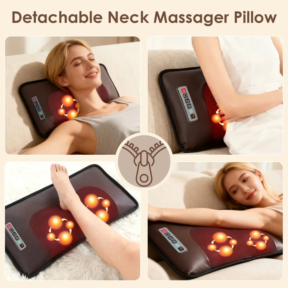 Flannel Full Body Massage Mat Multifunctional Massage Chair Pad With Heat Timer Shiatsu Neck Foot Massager Lumbar Pillow Carry Bag Earplugs Anti-Slip Bottom For Reclining Chair view 3