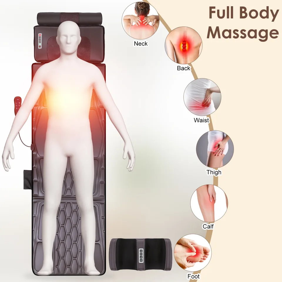 Flannel Full Body Massage Mat Multifunctional Massage Chair Pad With Heat Timer Shiatsu Neck Foot Massager Lumbar Pillow Carry Bag Earplugs Anti-Slip Bottom For Reclining Chair view 2