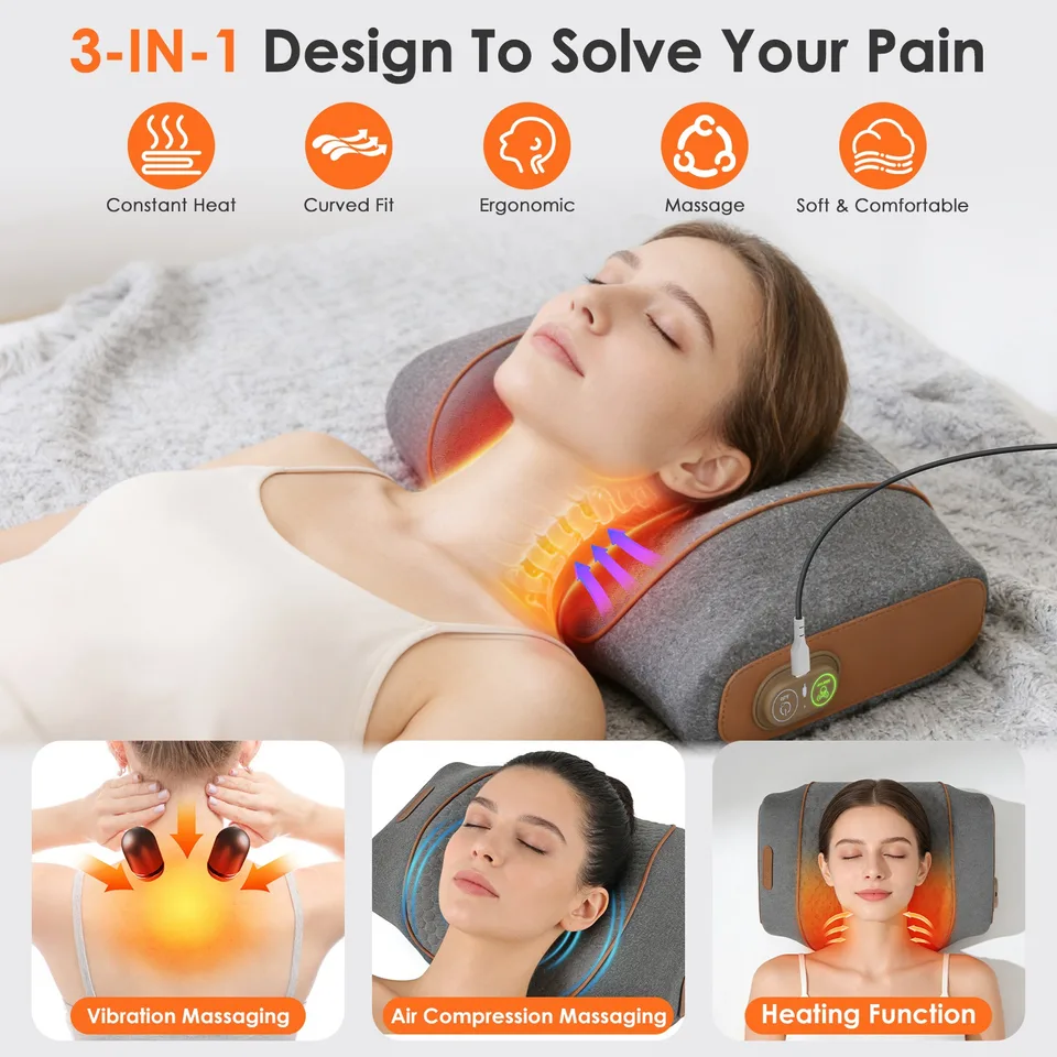 3-in-1 Neck Massager Pillow Ergonomic Massager With Heating Vibration Air Compression 30 Min Timer For Neck Back Shoulder Pain Relief view 2