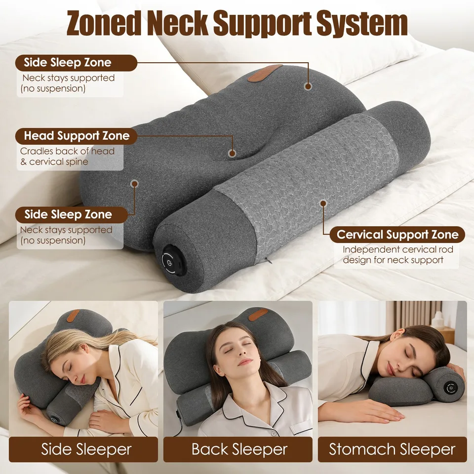 USB Heated Neck Pillow Zero Pressure Memory Foam Cervical Neck Pillow Heated Bed Pillow With Eye Mask Adapter For Pain Relief view 2