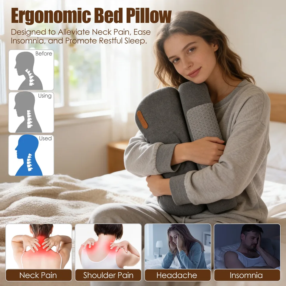USB Heated Neck Pillow Zero Pressure Memory Foam Cervical Neck Pillow Heated Bed Pillow With Eye Mask Adapter For Pain Relief view 4