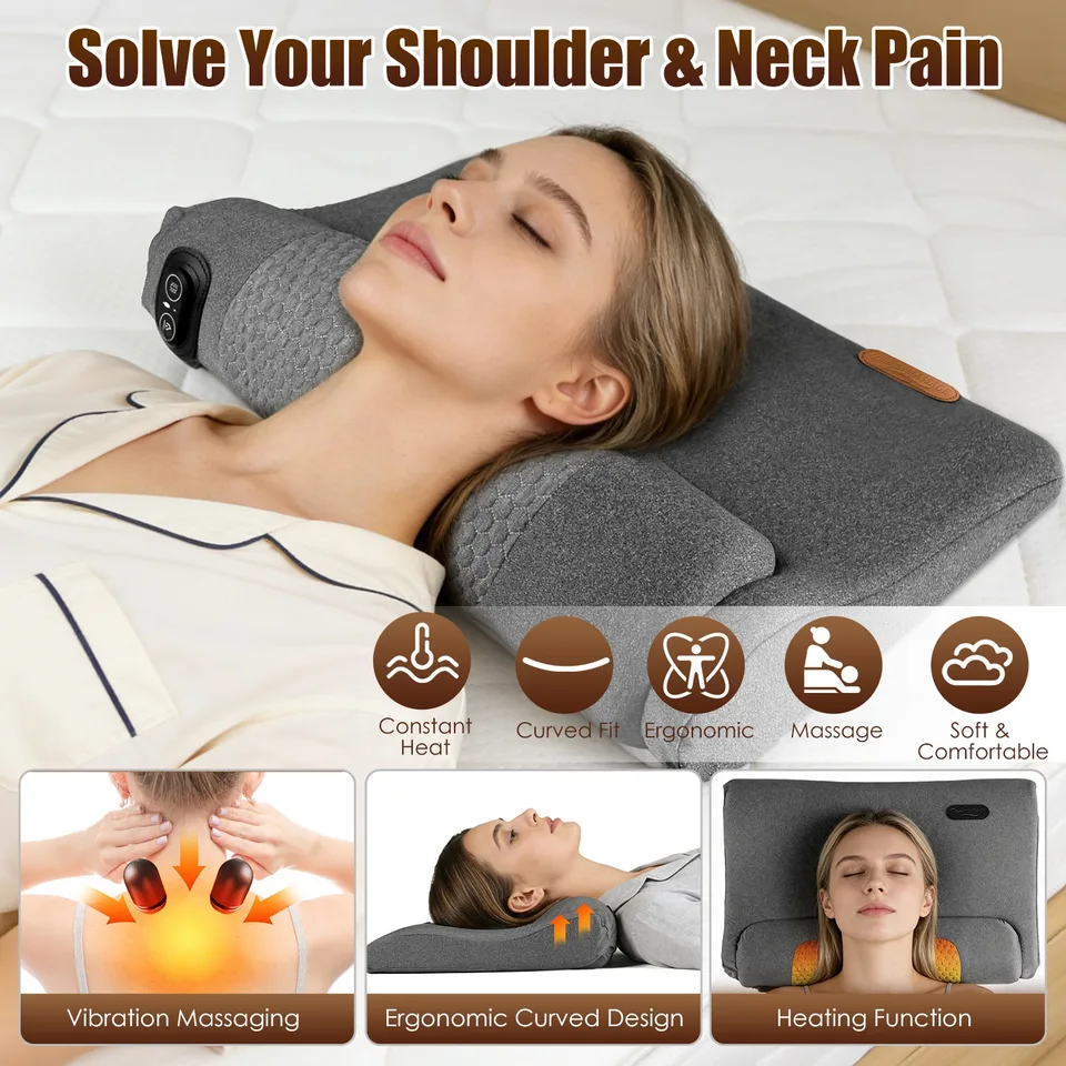 Neck Massager Pillow Ergonomic Massager Memory Foam Pillow With 3-Level Heating 3-Intensity Vibration 30 Min Timer For Neck Back Shoulder view 2