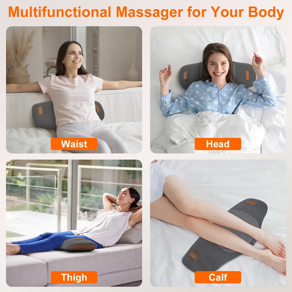 2 In 1 Electric Lumbar Massager Support Pillow Memory Foam Lower Back Massager With Heat Vibration Adapter For Pain Relief view 2