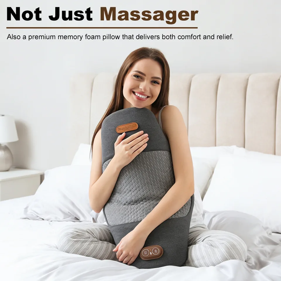 2 In 1 Electric Lumbar Massager Support Pillow Memory Foam Lower Back Massager With Heat Vibration Adapter For Pain Relief view 3
