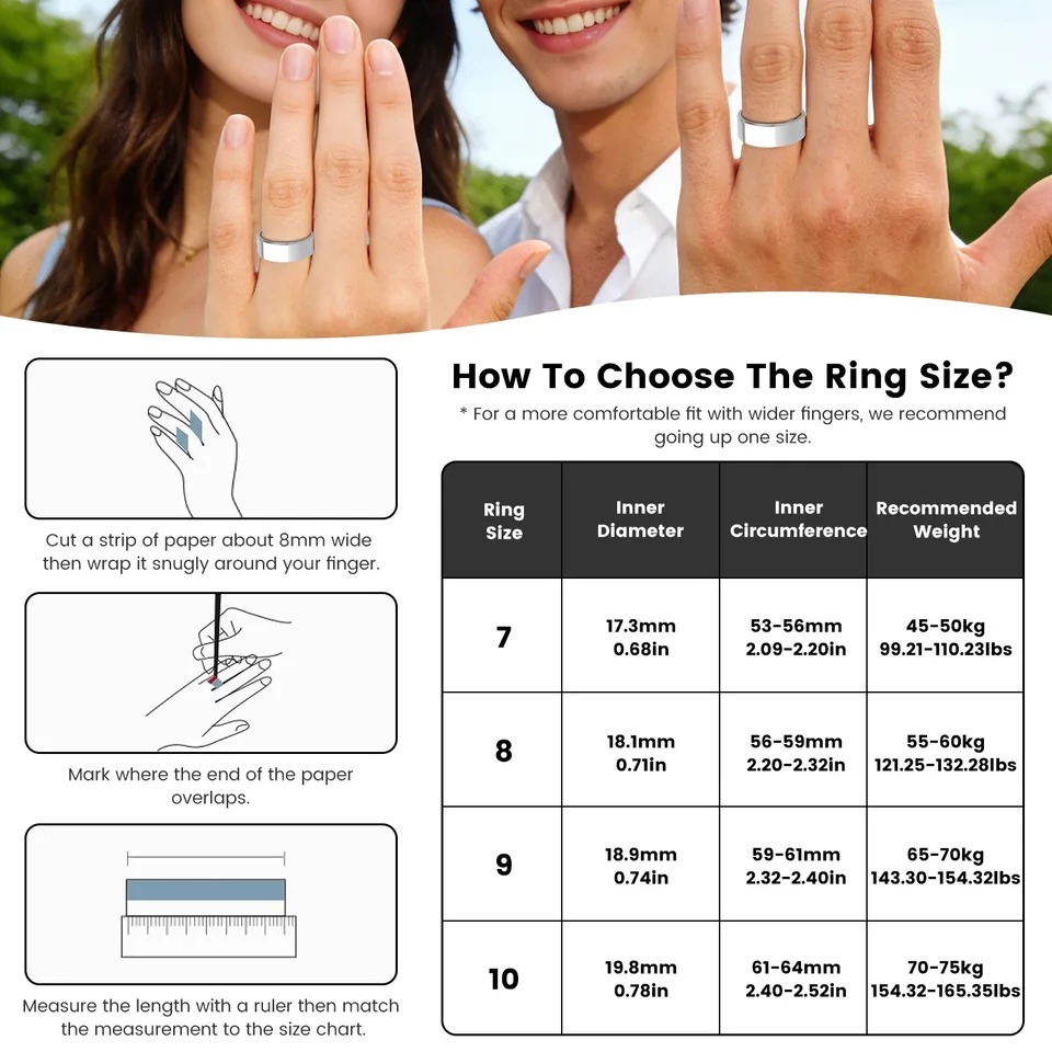 Smart Ring Health Tracker Fitness Sleep Stress HRV Tracker With Charging Case Magnetic Charging Cable For Women & Men Compatible With IOS & Android 7-Day Battery Life Size7 Size8 Size9 Size10 view 3
