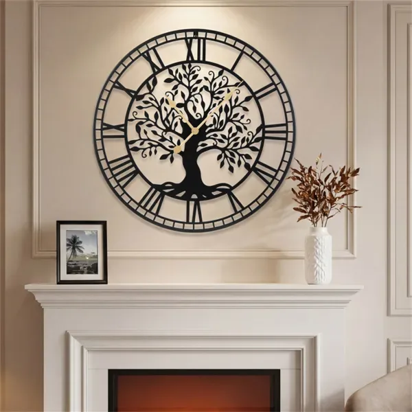 Black Tree Of Life Decorative Wall Clock, 27' Non-Ticking Quartz Movement Easy To Read view 2