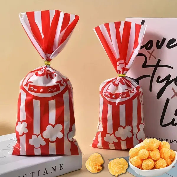 300 Pcs Plastic Popcorn Bags With Twist Ties Pop Corn Party Sleeves Snack Containers Nostalgia Gift Packs Circus Carnival Party Goodie Candy Bags Red White Stripe Popcorn Container view 3