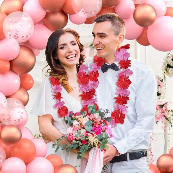 20 Pcs Valentine'S Day Flower Leis Garland Necklace -Pink Hawaiian Floral Tropical Flower Garlands, For Wedding Birthday Party Wedding Guest view 3