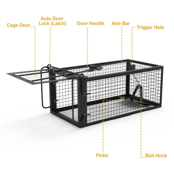 1 Pc Rat Trap Cage Humane Live Rodent Trap Cage Galvanized Iron Mice Mouse Control Bait Catch With Detachable U Shaped Rod view 3