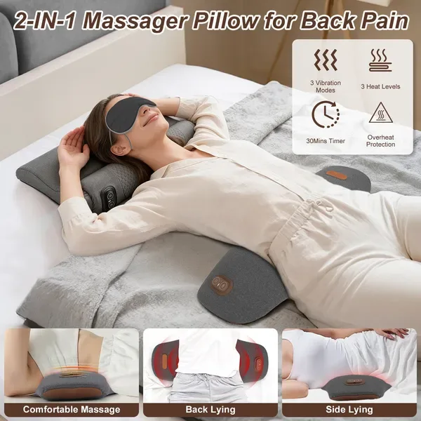 2 In 1 Electric Lumbar Massager Support Pillow Memory Foam Lower Back Massager With Heat Vibration Adapter For Pain Relief view 4
