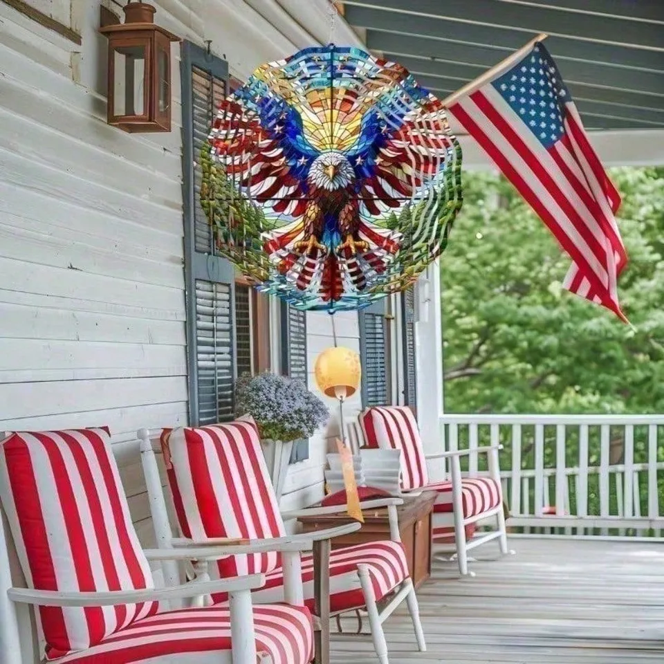 3D American Flag Wind Spinner - Patriotic Eagle Spinner view 2