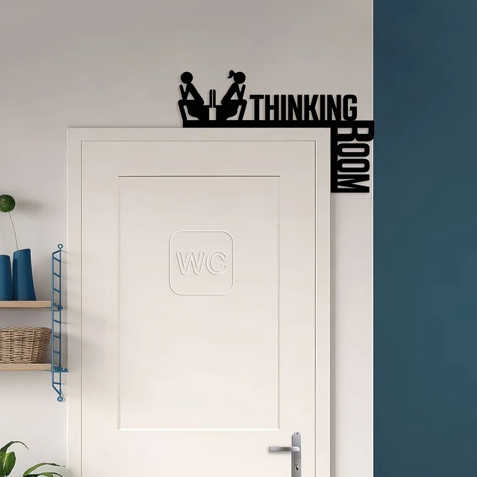 Room For Thinking Funny Bathroom Sign - Humorous Metal Toilet Door Decor view 4