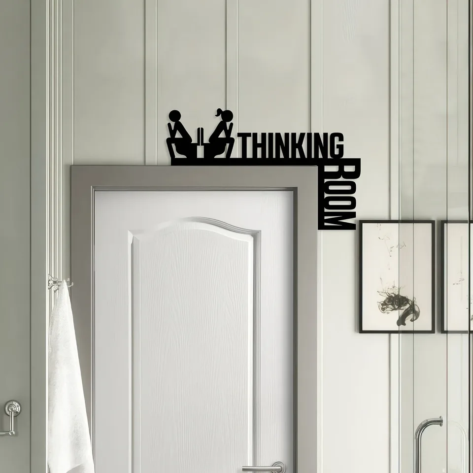 Room For Thinking Funny Bathroom Sign - Humorous Metal Toilet Door Decor view 3