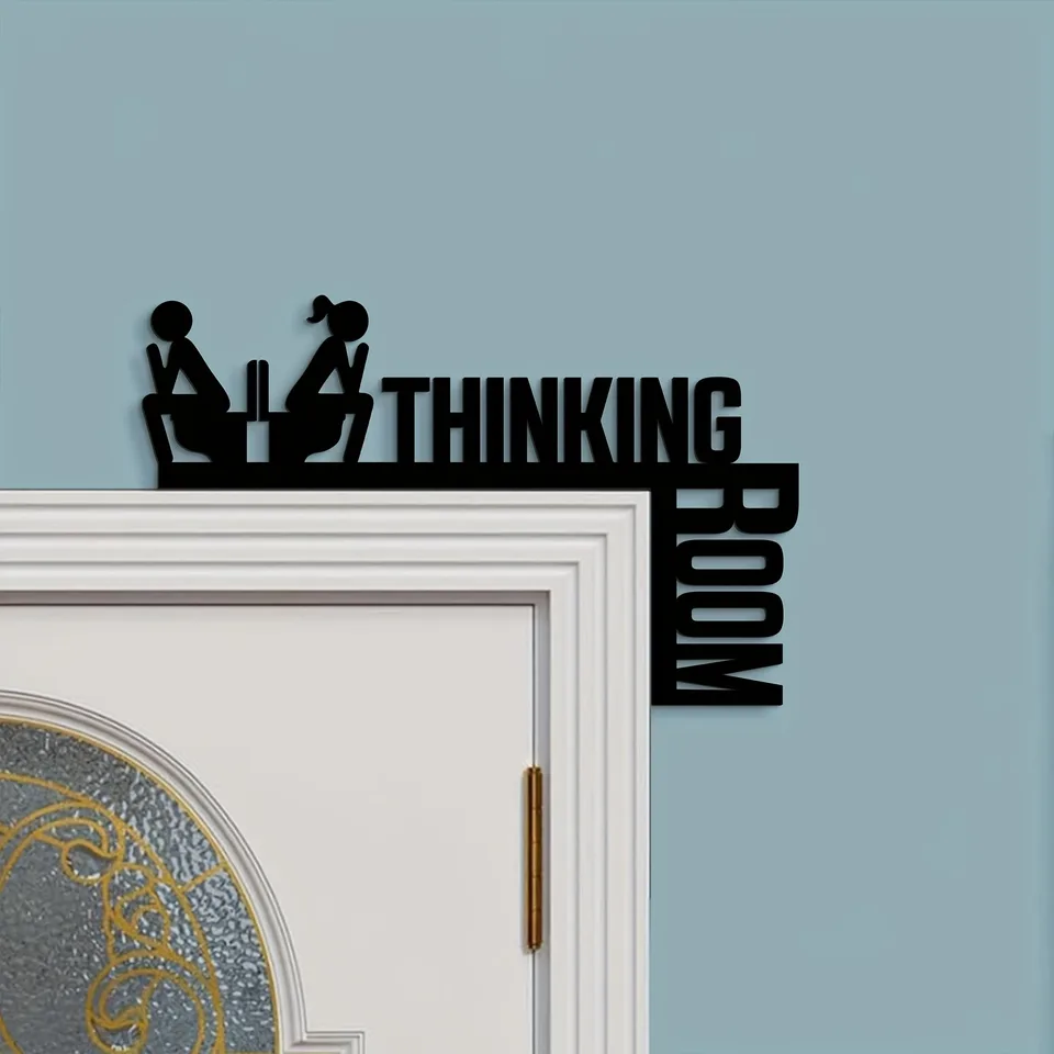 Room For Thinking Funny Bathroom Sign - Humorous Metal Toilet Door Decor view 2